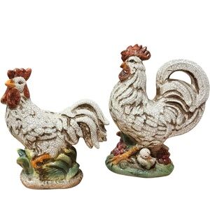 Figurines Rooster Hen and Chicks Ceramic Chickens Spring Farm Cottage Crackle